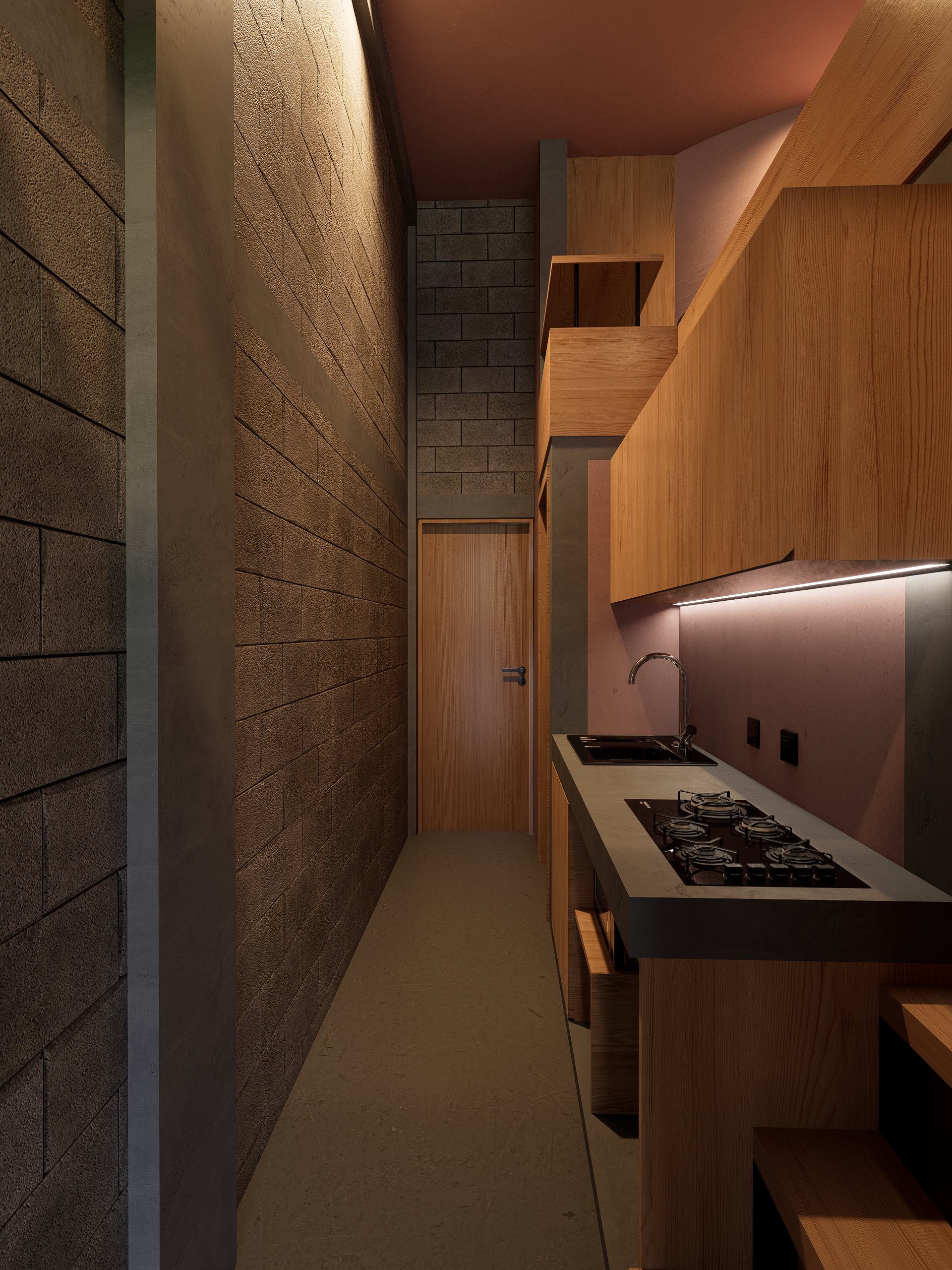 Cocina compacta y circulación