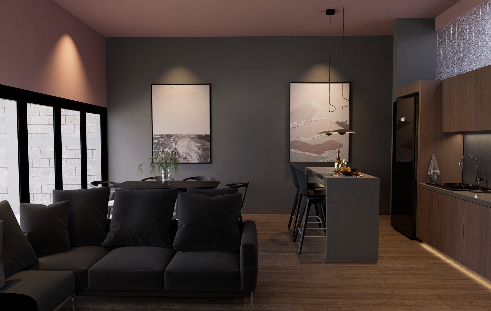 Sala, comedor y cocina