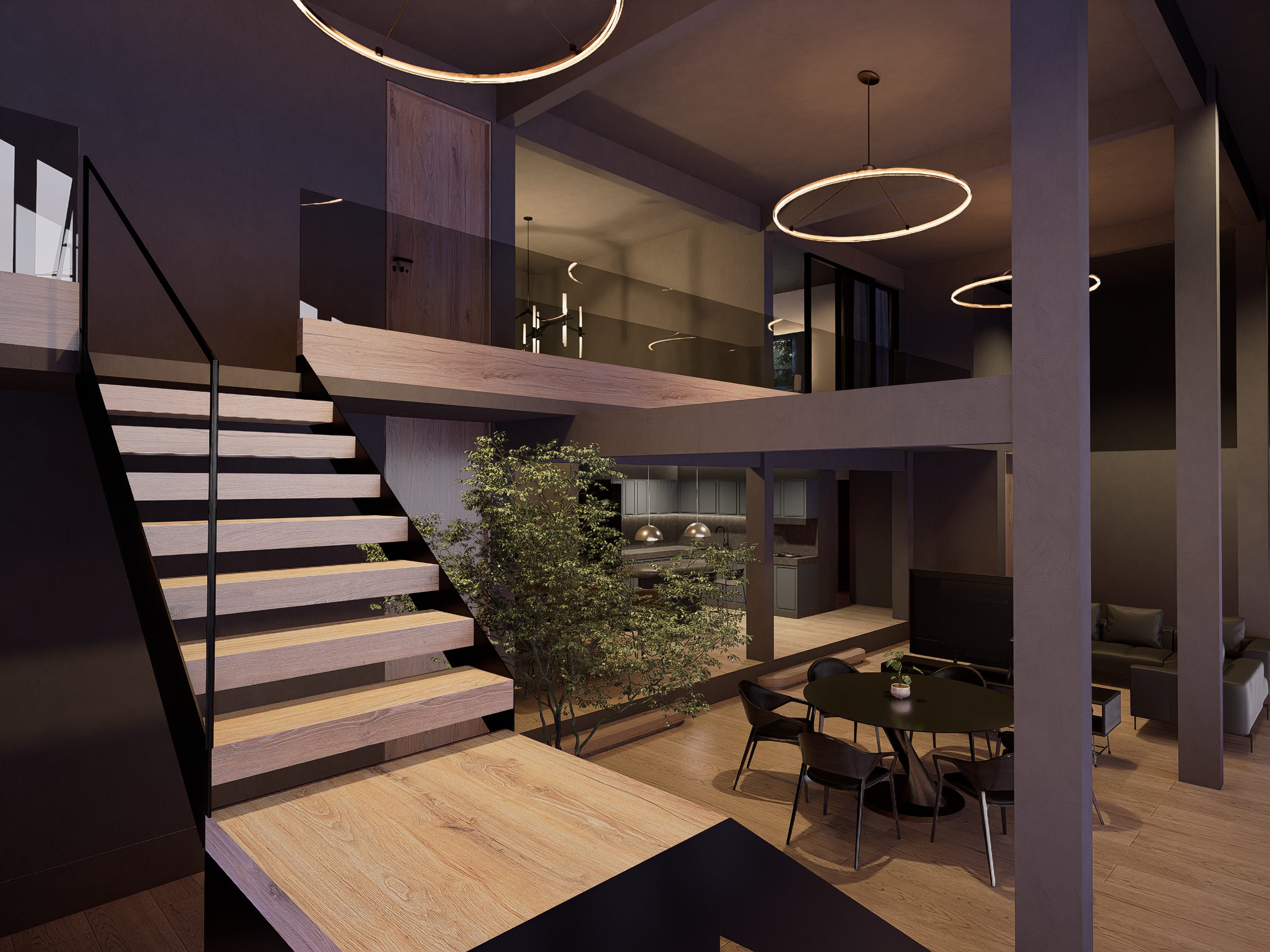 Sala · escalera y vegetación